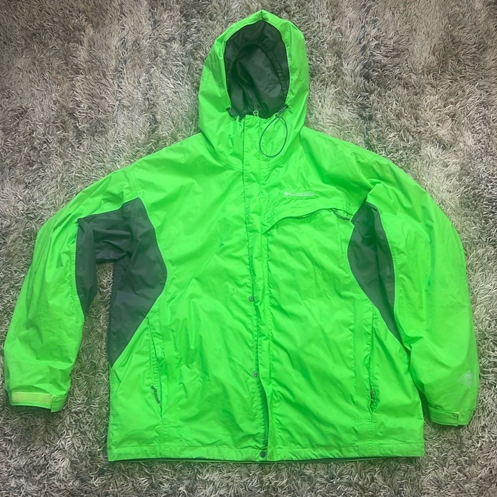 Columbia Sportswear: Men's Nylon Lime Green Windbreaker Jacket Full Zip Size XL.